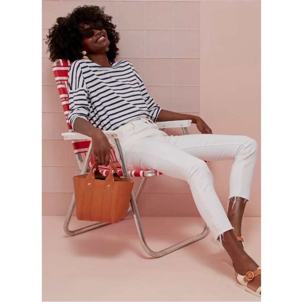MOTHER High Waisted Looker Ankle Fray Jean in Fairest of Them All White
